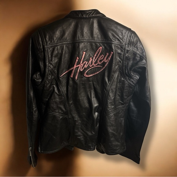 Harley Davidson Women's Pink Label Black Leather Biker Jacket Small 98022-12VW - Picture 1 of 4